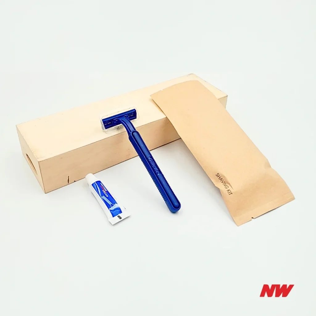 Shaving Kit 3 - Gillette Shaver + Shaving Cream 5g - Brown Kraft Paper Wrapper