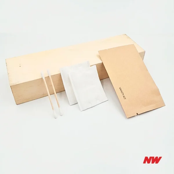 Vanity Kit 3 - Wood Cotton Pad + Wood Cotton Bud - Brown Kraft Paper Wrapper Eco Friendly Vanity Kit Wood Cotton bud+cotton pad โ Kraft Paper Packing
